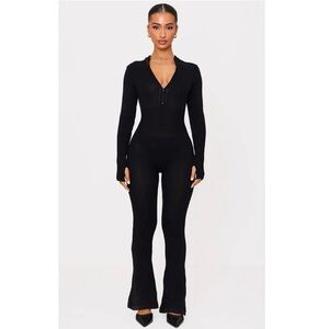 PrettyLittleThing Black Flared Knitted Jumpsuit